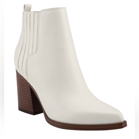 Marc Fisher Womens Matter2 Ivory Pointed Toe Block Heel Ankle Boots Size 7.5M - Picture 1 of 14